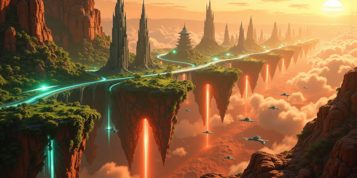 Suspended in the vast expanse of space, a mesmerizing chain of islands drifts serenely in orbit around the red planet, Mars. Each island hovers at a different altitude, their surfaces adorned with lush, emerald foliage that flourishes beneath the glimmering force fields enveloping them like protective shields. The shimmering barriers ripple like liquid light, refracting the harsh glow of distant stars and painting the sky with an ethereal iridescence.
Expansive land bridges connect these celestial wonders, their structures crafted from advanced alloys that gleam under the golden radiance of a nearby sun. Towering skyscrapers, sleek and futuristic, rise like monolithic sentinels from the dense greenery, their crystalline facades pulsing with streams of neon energy. Some seem to touch the heavens, their uppermost floors disappearing into the wisps of cosmic mist that swirl around them.
Above and below, sleek shuttles weave through the intricate pathways of this orbital oasis, descending gracefully toward the Martian surface in choreographed arcs of propulsion and light. Each craft leaves behind a faint, luminescent trail as it navigates through the shimmering force fields, vanishing into the crimson haze that blankets the planet below. The scene is a breathtaking fusion of sci-fi wonder and mystical grandeur, rendered in stunning 8K detail with the magic of Unreal Engine, Octane Render, and the unparalleled realism of ray tracing. It is a vision of a world where technology and fantasy entwine, suspended in the cosmos like an artistâs dream brought to life. <lora:Flux_Detailer_v3:0.8> Jeddtlv3 <lora:Test:0.8> n1t3_du5t