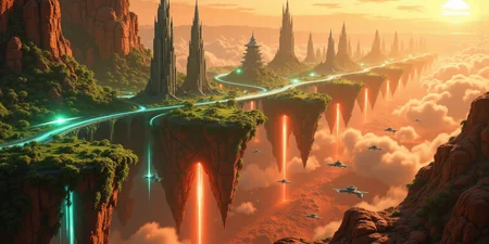 Suspended in the vast expanse of space, a mesmerizing chain of islands drifts serenely in orbit around the red planet, Mars. Each island hovers at a different altitude, their surfaces adorned with lush, emerald foliage that flourishes beneath the glimmering force fields enveloping them like protective shields. The shimmering barriers ripple like liquid light, refracting the harsh glow of distant stars and painting the sky with an ethereal iridescence.
Expansive land bridges connect these celestial wonders, their structures crafted from advanced alloys that gleam under the golden radiance of a nearby sun. Towering skyscrapers, sleek and futuristic, rise like monolithic sentinels from the dense greenery, their crystalline facades pulsing with streams of neon energy. Some seem to touch the heavens, their uppermost floors disappearing into the wisps of cosmic mist that swirl around them.
Above and below, sleek shuttles weave through the intricate pathways of this orbital oasis, descending gracefully toward the Martian surface in choreographed arcs of propulsion and light. Each craft leaves behind a faint, luminescent trail as it navigates through the shimmering force fields, vanishing into the crimson haze that blankets the planet below. The scene is a breathtaking fusion of sci-fi wonder and mystical grandeur, rendered in stunning 8K detail with the magic of Unreal Engine, Octane Render, and the unparalleled realism of ray tracing. It is a vision of a world where technology and fantasy entwine, suspended in the cosmos like an artistâs dream brought to life. <lora:Flux_Detailer_v3:0.8> Jeddtlv3 <lora:Test:0.8> n1t3_du5t