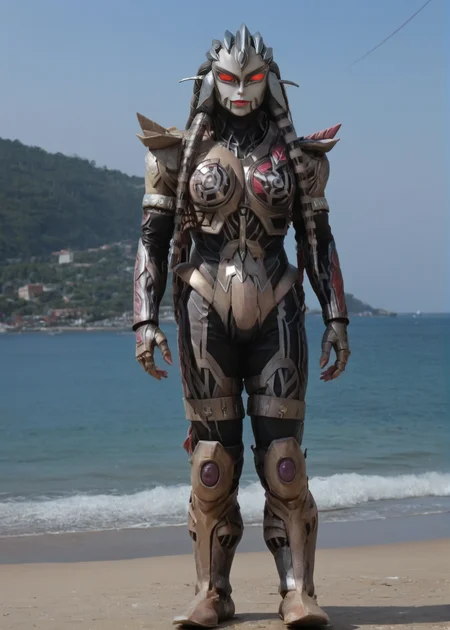 <lora:Algolian_Giinv7:1> algoliangiin, mecha, robot, no humans, armor, solo, helmet, red eyes, glowing eyes, full body, realistic, photorealistic, score_9, score_8_up, score_7_up, (SUBJECT), high contrast, film grain, Rim Lighting, masterpiece, best quality, high quality, realistic anatomy, 4k, highres, 8k, BREAK, detailed skin, detailed face, centered, hyperdetailed, extremely detailed, Ultra-realistic, ultra quality, 8K UHD, photorealism, hyperrealism, attention to details, zPDXL3, looking at viewer, outdoors, beach, water, midair, flying, sky, floating in the sky