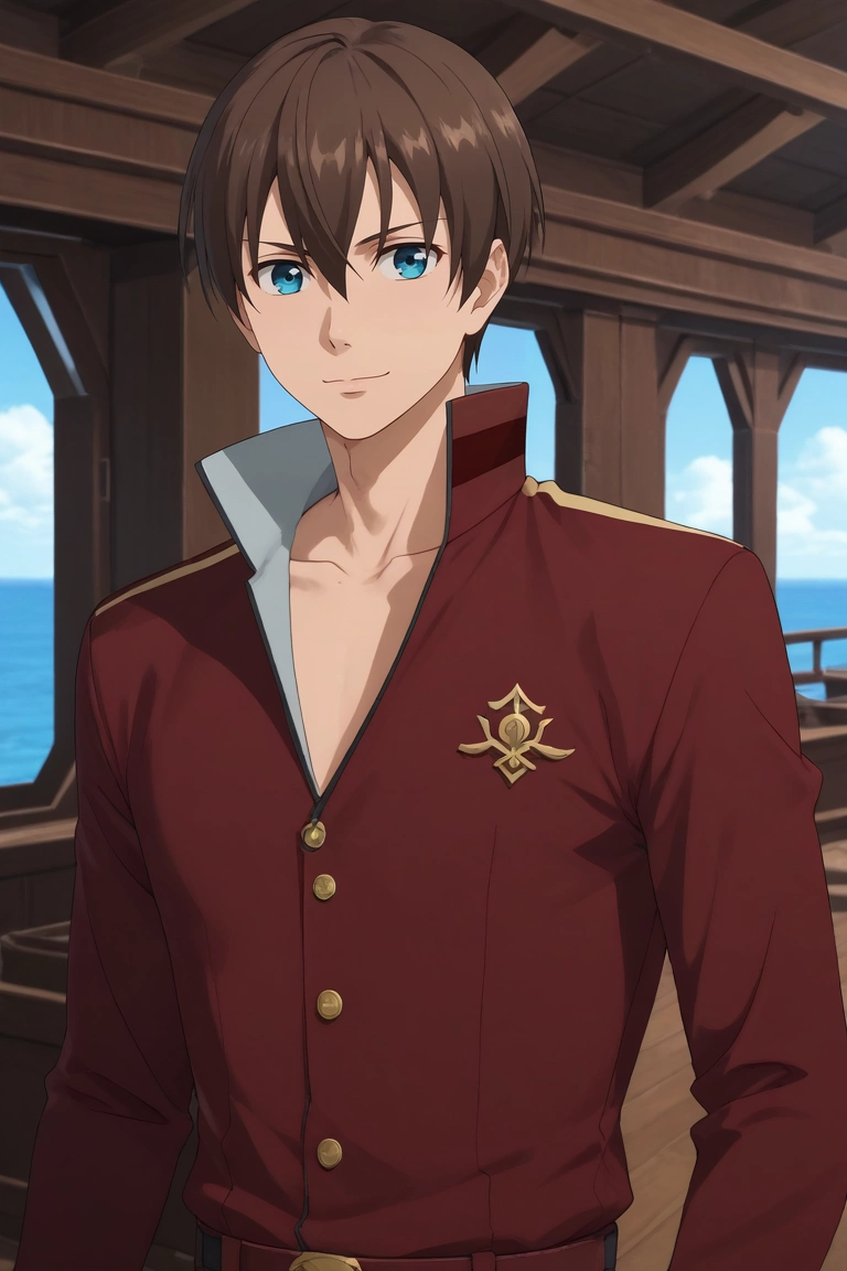 score_9, score_8_up, score_7_up, source_anime, rating_safe, intricate details, (3d:0.4), , , 1boy, solo, male focus, <lora:kensuke_hanasaki_pony:0.82>, kensuke_hanasaki, brown hair, blue eyes, short hair, hair between eyes, cowboy shot, boat, ship, indoors, dark, pose, seductive smile, , <lora:sdxl_lightning_8step_lora:1>