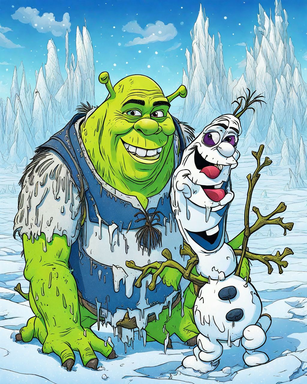Shrek and Olaf on a frozen field psychemelt style <lora:SDXL_Psychemelt_style_LoRA:1.0>