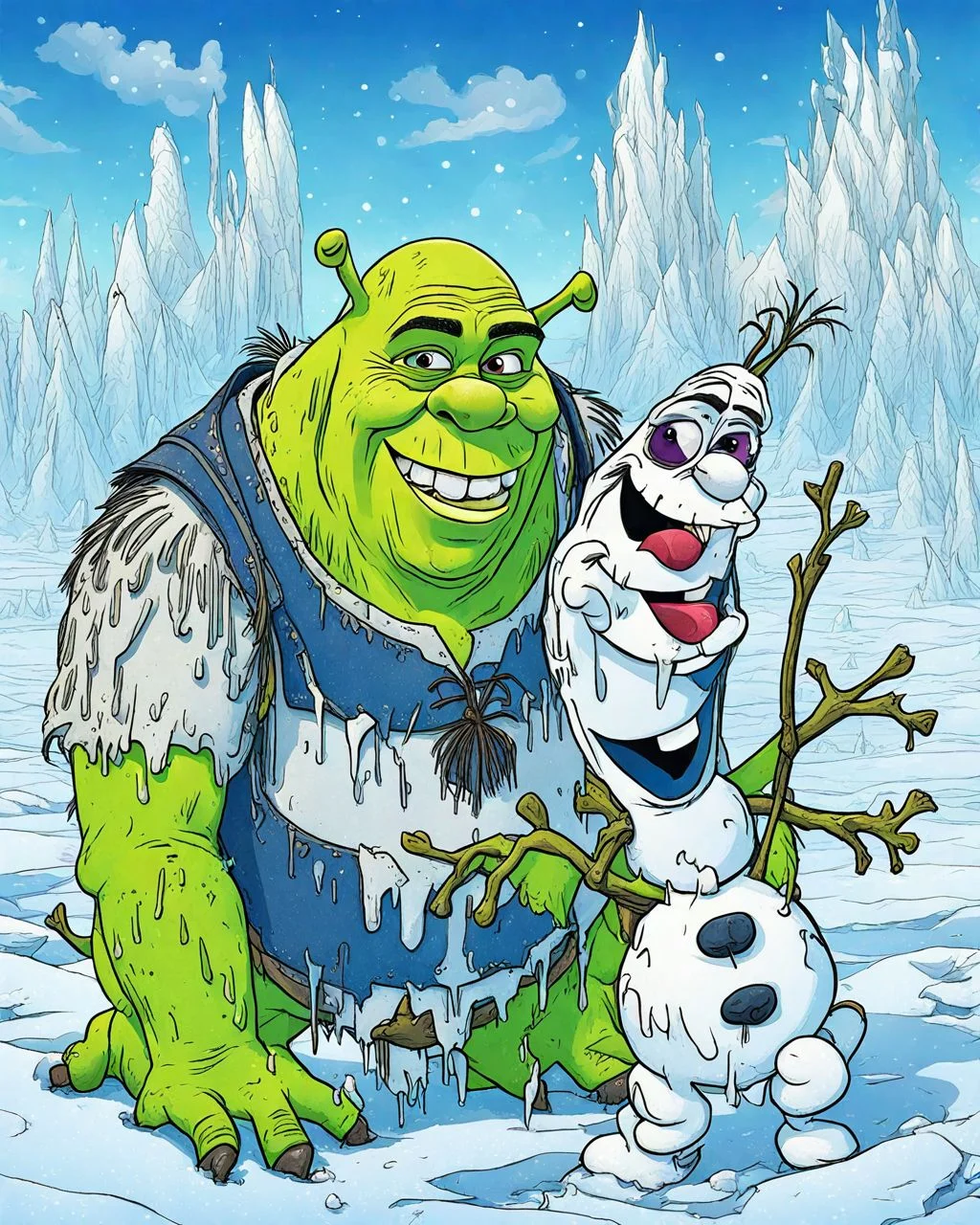 Shrek and Olaf on a frozen field psychemelt style <lora:SDXL_Psychemelt_style_LoRA:1.0>