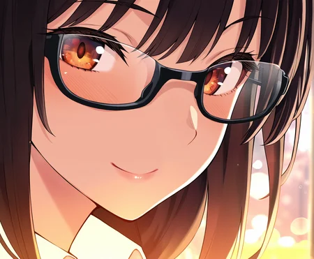 best quality, amazing quality, masterpiece, anime, 1girl, portrait, close-up, stylish glasses, black hair,