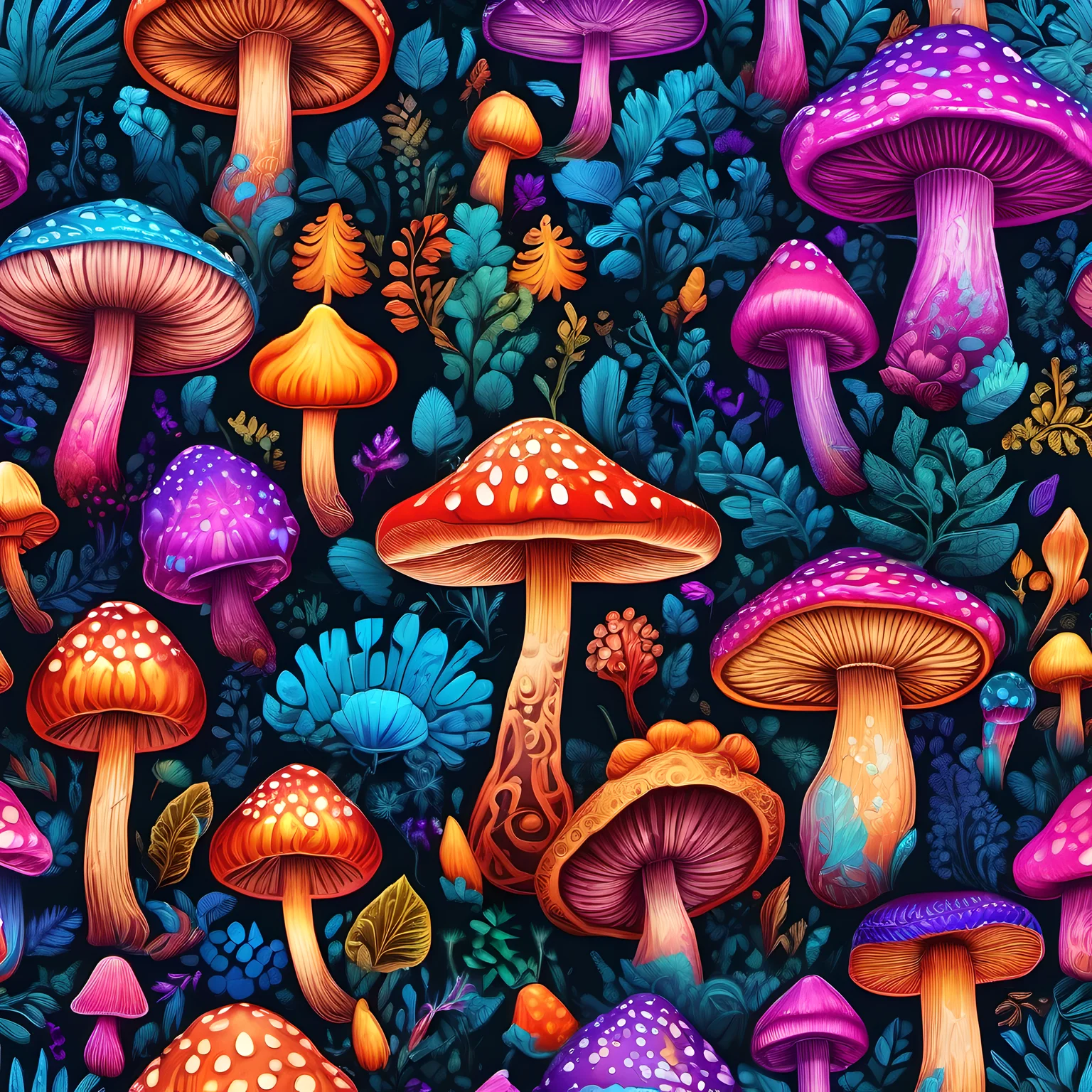 breathtaking (psychedelic:1.3), mushrooms, marshmallow, vibrant color, fluorescent color, 8k, hdr, . award-winning, professional, highly detailed