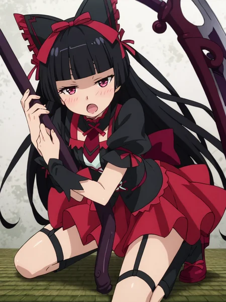 score 9, score 8 up, score 7 up, detailed background, shiny skin,
<lora:rory.pony:0.9>,
rory, def,
hugging weapon, scythe, blush, kneeling, open mouth, half-closed eyes,