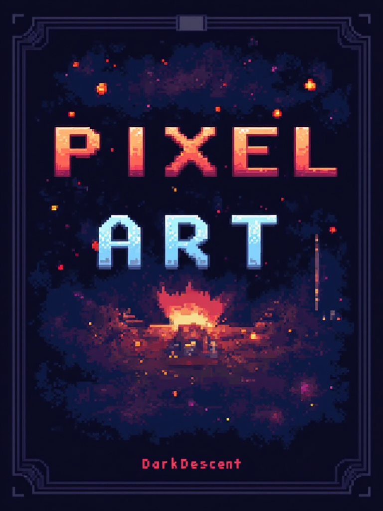 A pixel art poster for marketing. The poster text reads: "Pixel Art". At the bottom smaller text reads: "DarkDescent". Designed by a genius and given to the common folk on the internet.<lora:General Flux\darkdescent-pixel-art.safetensors:0.9:1.0>