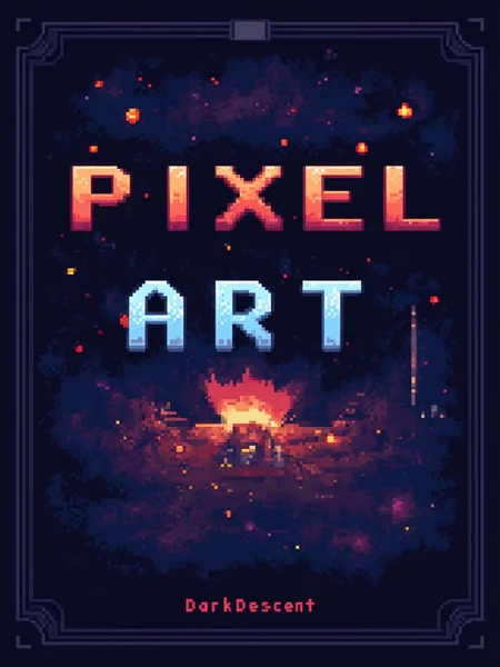 A pixel art poster for marketing. The poster text reads: "Pixel Art". At the bottom smaller text reads: "DarkDescent". Designed by a genius and given to the common folk on the internet.<lora:General Flux\darkdescent-pixel-art.safetensors:0.9:1.0>