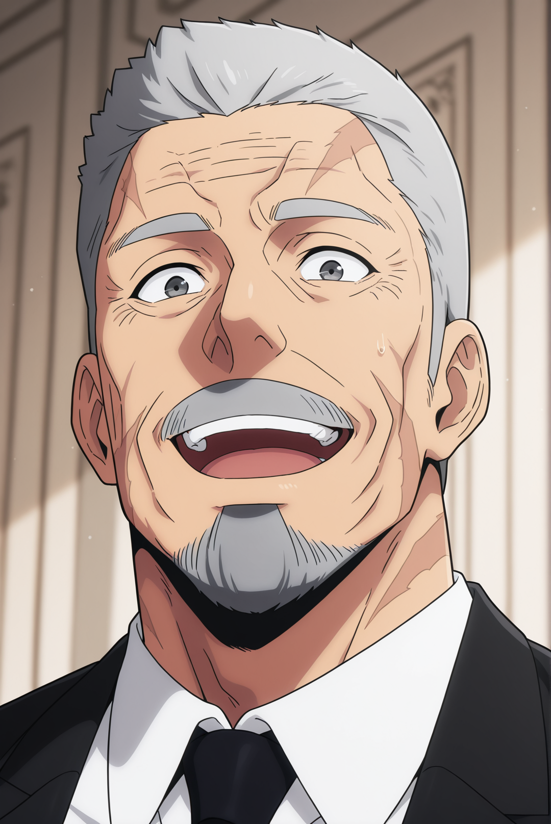 1boy, solo, male focus, gogunhee, facial hair, grey hair, old man, formal,excited,
,masterpiece,best quality,amazing quality, <lora:Go_Gunhee:1>