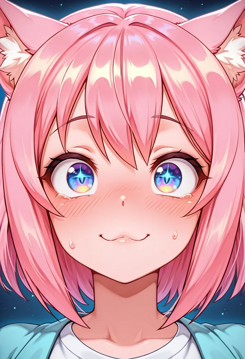 masterpiece, best quality, amazing quality, high detail, detailed face, detailed eyes, mnyastyle, 1girl, (anime catgirl being cute and stupid:1.1)