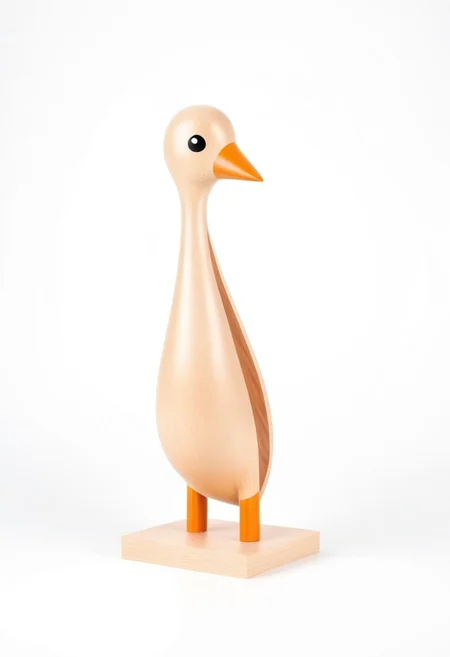 (expert craftsmanship:1.8), (high resolution, product photography, photo studio background:1.2), (modern wooden toy animal, avian creature:1.8), (fine wood, realistic wood material:1.5), (simple form, abstract form, multiple parts:1.9), (finely crafted parts, simple shape, elegant shape, ambiguous shape, stout shape, innocent shape:1.4), (comfortable, playful, friendly:1.5), (tall, lanky, whimsical:1.7), (Bauhaus Design aesthetic:1.7)