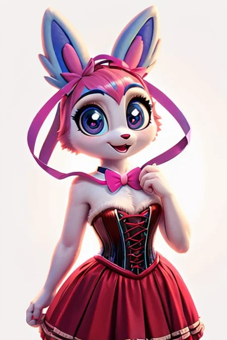 neko, girl, cute, Disney Pixar style Sylveon Pokemon, highly detailed, fluffy, big eyes, beautiful, soft, ultra high quality octane render, corset,