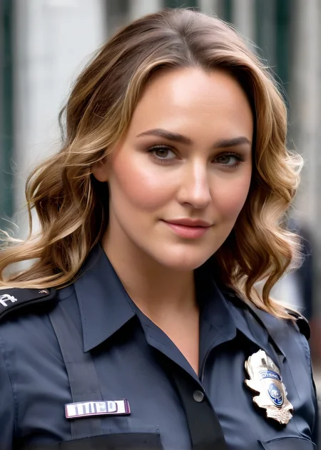 Photo of Auntie Flatts, woman dressed as a sexy policewoman, cleavage, enormous breasts, <lora:PerfectEyesXL:0.5>, (detailed beautiful face, detailed, ultra-detailed body:1.1),best quality,photo-realistic,highly detailed,absurdres,cinematic lighting,hyper-realistic,sharp focus,32k resolution,detailxl,SimplePositiveXLv2,