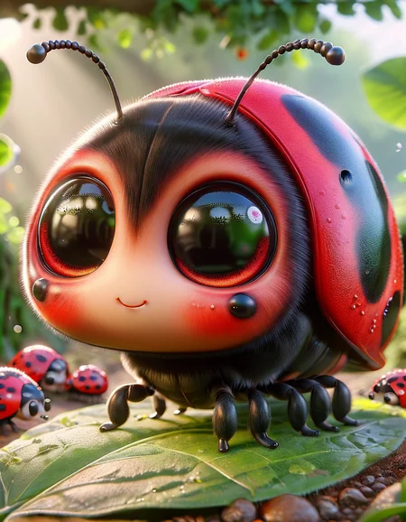 A hyper-realistic, small, and cute chibi-style insect character designed like a ladybug, the insect has exaggerated large eyes <lora:ral-smolinzect:1> ral-smolinzect