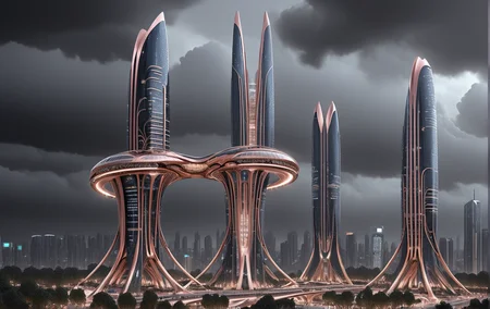 bridcity, create a futuristic city with an infinite number of bridges connecting an infinite number of skyscrapers, hde, bridges between buildings, bridge's buildings, street, sign, floor lamp, ground vehicles, car, crowded, city ââlandscape, very intricate buildings, neo gothic skyscraper, very high bridge, black and rose gold tones, dark atmosperen, by night, cloudy, rainy, storm, lightening, 8k masterpiece, intricate details, deep of fields <lora:Bridges-city:1.4> <lora:Add_Details_v1.2:1.9> <lora:jianzhu:1> <lora:AARG_aerial:1> <lora:City_Worlds_01_Effects:1.9> <lora:EnvyElvishArchitectureXL01:1.1> <lora:lora-oop.000009.TA_trained (1):1.9> <lora:PAseerCloudV1:1> <lora:Sci-fi_env_flux:1.9>