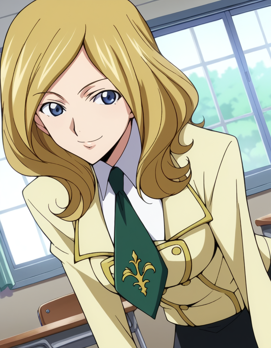 score_9, score_8_up, score_7_up, source_anime,
millyashford, <lora:milly-ashford-s1-ponyxl-lora-nochekaiser:1>,
milly ashford, long hair, blue eyes, blonde hair,
ashford academy school uniform, buttons, long sleeves, necktie, school uniform, skirt, black skirt,
indoors, classroom, bent over, smile,
looking at viewer, dutch angle, cowboy shot, solo,
