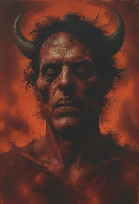 scary Satan, morbid, red undertone to skin