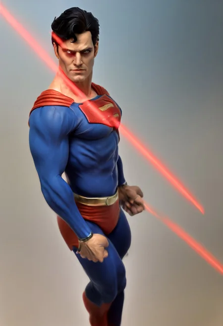 <lora:skyline-Pony:0.8>,sky,city,lights,night,building,tower,scenery,bridge,architecture,cityscape,skyline,outdoors,skyscraper,background,street,humans,river,cloud,painting,tree,water,, Superman, (Height, Approximately 6 feet 4 inches:1), (Build, muscular and toned with an elegant yet athletic figure:1), (Hair, Medium to dark black hair, often styled in soft waves, sleek straight locks, spitcurl, hair color sometimes shifts to lighter shades with highlights:1), (Eyes, Bright blue eyes, one of his most distinguishing features, complemented by his blue costume. His gaze is captivating and expressive:1),  (Skin, Fair to light tanned complexion with a natural, radiant glow, complemented by smooth, clear skin:1), (Superman costume)