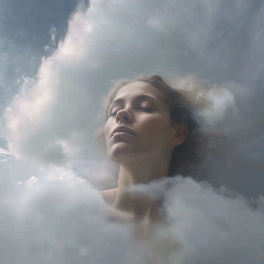 raw portrait ethereal woman face in cloud, dreaming <lora:Cloudify-SDXL:1>