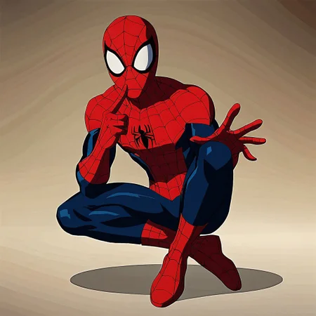 highest quality, masterpiece, core_9, score_8_up, score_7_up spiderman, masked, full body, upclose, animated spiderman eyes, expressive, happy spiderman eyes