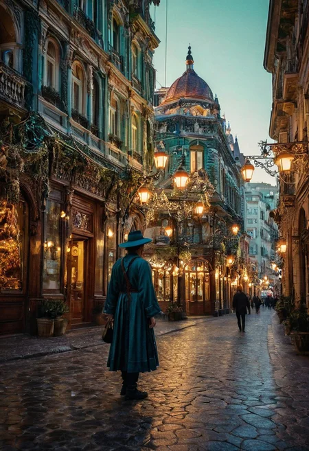 beautifull mystical mage, city of lights, professional photography, natural lighting, volumetric lighting maximalist. intricately detailed, complex, elegant, expansive, fantastical, film photography style,  medium grain