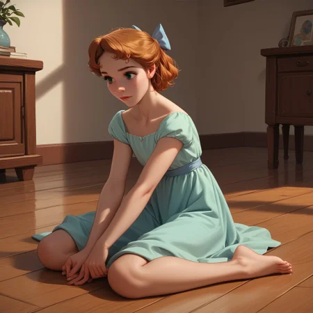 score_9, score_8_up, score_7_up, score_6_up, score_5_up, score_4_up, 1girl, wen_dy, sitting on the floor, barefoot