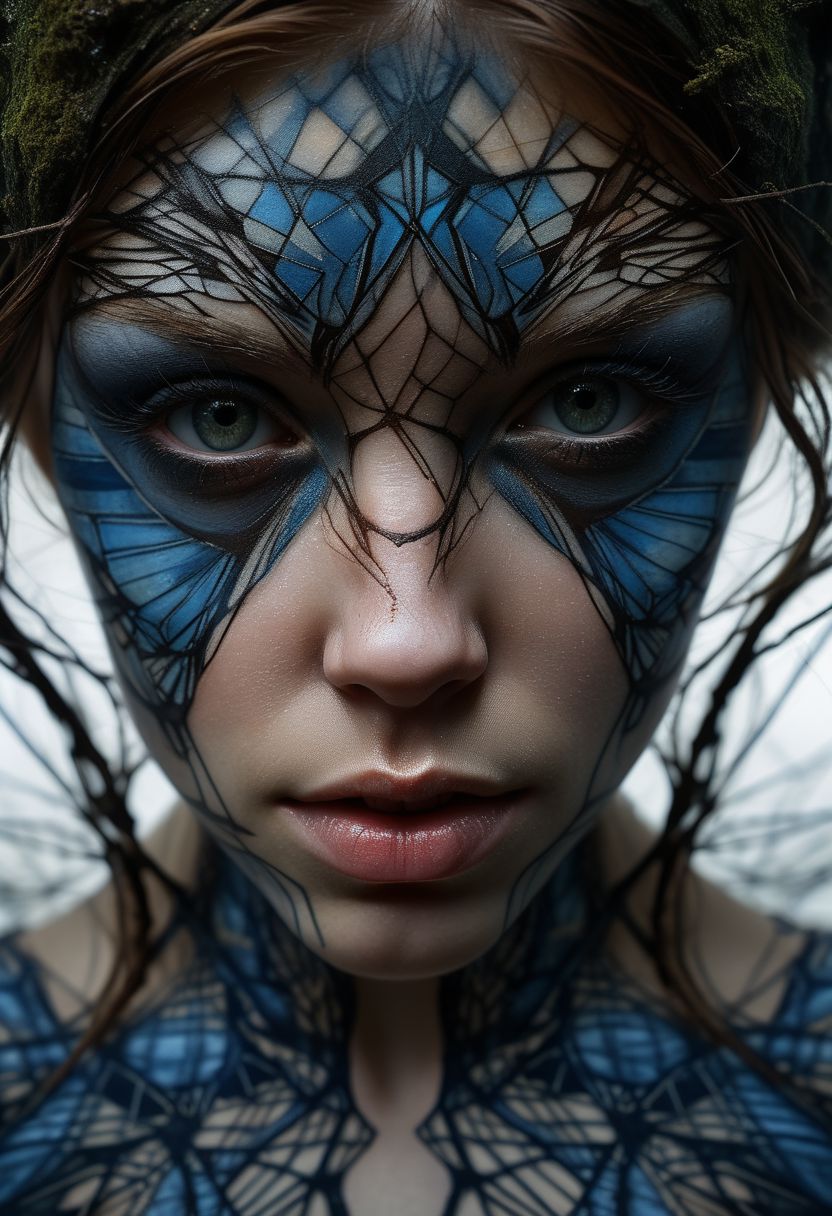 Close-up face, mysterious silhouette of a scottish girl in worn down clothing, goddess, alluring, by Minjae Lee, Carne Griffiths, Emily Kell, Steve McCurry, Geoffroy Thoorens, Aaron Horkey, Jordan Grimmer, Greg Rutkowski, amazing depth, double exposure, surreal, geometric patterns, intricately detailed, bokeh,  perfect balanced, deep fine borders, artistic photorealism , smooth,  great masterwork by Suiras  <lora:add-detail-xl:2>  <lora:Double_Exposure:0.5>