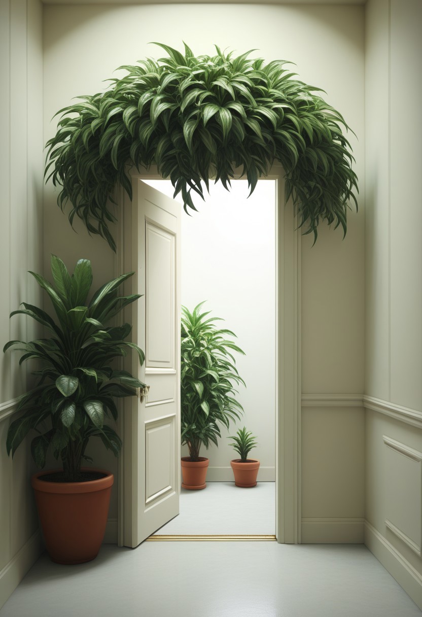 masterpiece, absurdres, best quality, Versabg, no humans, plant, scenery, potted plant, indoors, door,