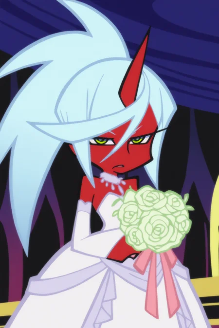 masterpiece, kneesocks daemon, wedding dress <lora:panSto-multicharacter-Illustrious-XL:0.8>