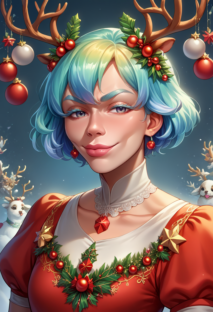 score_9, score_8_up, score_7_up, source_anime,female, <lora:wrenchsjoyfuljinglepdxl:1>,wrenchsjoyfuljingle, gown, fur-trimmed, <lora:Hoseki_HousekiNoKuni_Diamond_PDXL_v1:0.8> hskdmnd, crystal hair, colored eyelashes, multicolored hair, short hair, <lora:KzyGuyMeme:0.8> SkylerWhiteYo, closed mouth, smile, lips,