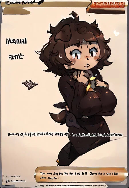 mature female, milf, motherly, Border, English text, mimi typh, mimi, human dog, furry, brown hair, light brown fur, floppy dark brown ears, brown tail, small dark brown blush, fcNeg, solo