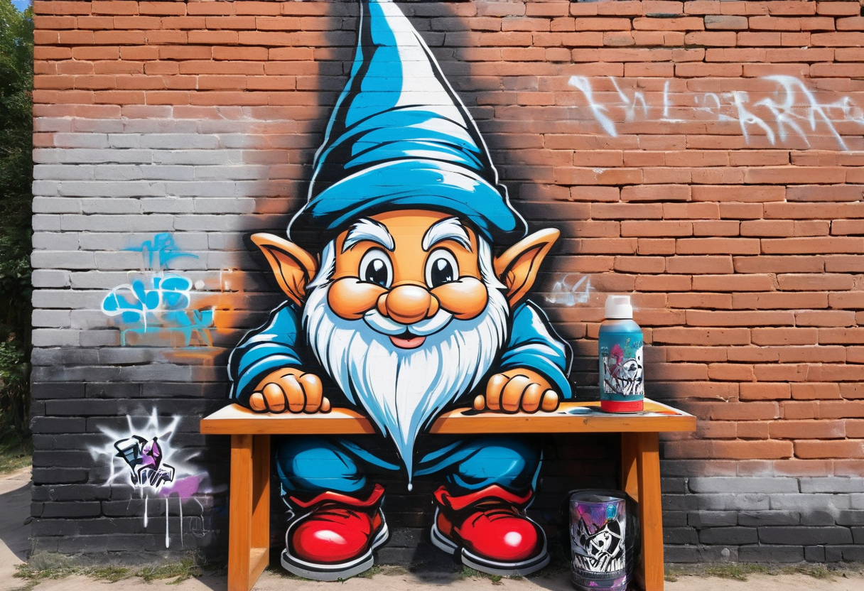 #graffiti, #graffiti on brick wall, #spray painting on wall, #colored graffiti, #Street art, #Spray paint, #Street canvas, #Graffiti artist, #Graffiti art, #Spray art, Evil animated wizard gnome desk