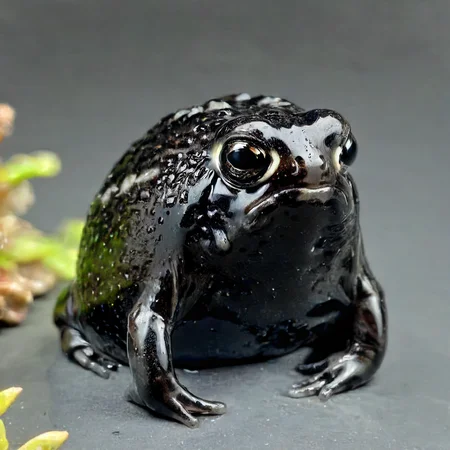 rain frog made out of obsidian <lora:Obsidian SDXL:1> <lora:Rain Frog SDXL 2:1>