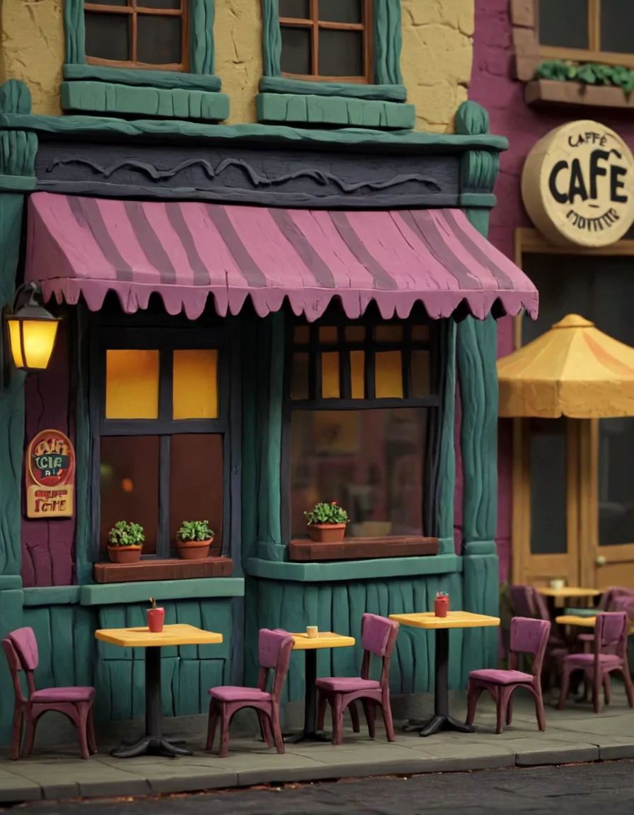 novuschroma51 style exterior of a cafe claymation <lora:novuschroma51 style_claymation:1>