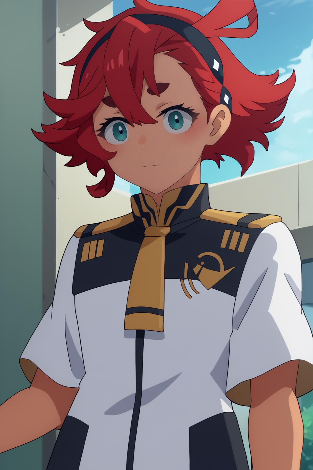 score_8_up, anime screencap, flat colors, Suletta Mercury, asticassia school uniform <lora:COMMISSION_Gundam-Suletta_Mercury-PDXL:0.8>
