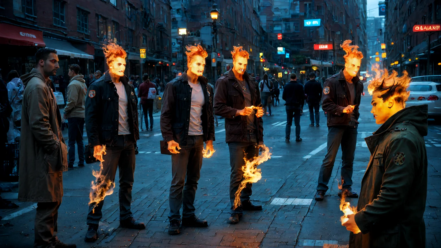 group of <lora:FireHuman:1> FireHuman, yellow and red fire, burning skin, on fire, boys and girls, fire element, composed of fire elements <lora:Fiery_aura_XL_-_Burning_passion:.5> firegirl,burning hair,burning eyes,burning legs,burning arms,burning hands,fire aura, <lora:FaceDeetsPonyXL2:1> realistic, lips, city,, score_9, score_8_up, score_8, score_7_up, score_6_up, zPDXLxxx, rating_explicit, nsfw, 8k detail, absurdres, highres, (Candid_shot, Candid:1.2)