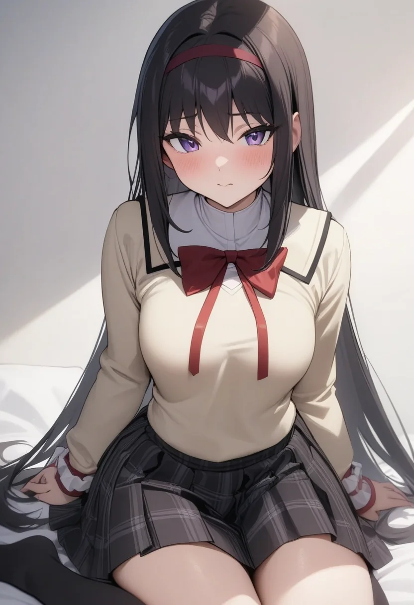 masterpiece,best quality,very aesthetic,absurdres,<lora:magica_2girl:1>,akemi_homura,mitakihara_school_uniform,