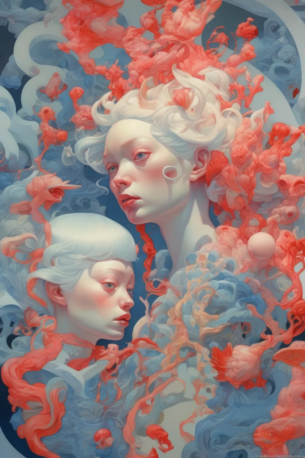<lora:James Jean Style:1>James Jean Style - generational trauma with an otherworldly dimension effect In the style of james jean