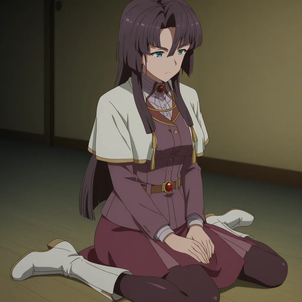 Akane Origami, toji no miko style, 1girl, solo, long hair, black hair, blunt bangs, hair between eyes, sidelocks, blue eyes, medium breasts, capelet, brooch, suit, long sleeves, skirt, belt, black pantyhose, white boots, wariza, on floor, serious, hands in lap
BREAK
inside house
BREAK
anime screencap, anime coloring, anime colored background, detailed background, detailed face, shiny skin, shiny hair, absurdes, highres, dynamic pose, masterpiece, best quality, official art, cel shaded, graphic illustration, digital painting, CGI, very detailed, amazing quality, intricate details, dynamic pose, HDR, UHD, 8K, Fineline illustration, Highly detailed, ultra-fine painting, sharp focus, Professional, Vivid Colors <lora:add-detail-xl:1> <lora:DetailedEyes_V3:1> <lora:Toji_no_miko_character_pack_Illustrious:1>