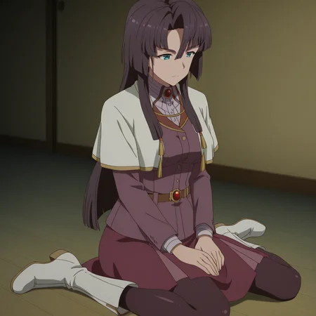 Akane Origami, toji no miko style, 1girl, solo, long hair, black hair, blunt bangs, hair between eyes, sidelocks, blue eyes, medium breasts, capelet, brooch, suit, long sleeves, skirt, belt, black pantyhose, white boots, wariza, on floor, serious, hands in lap
BREAK
inside house
BREAK
anime screencap, anime coloring, anime colored background, detailed background, detailed face, shiny skin, shiny hair, absurdes, highres, dynamic pose, masterpiece, best quality, official art, cel shaded, graphic illustration, digital painting, CGI, very detailed, amazing quality, intricate details, dynamic pose, HDR, UHD, 8K, Fineline illustration, Highly detailed, ultra-fine painting, sharp focus, Professional, Vivid Colors <lora:add-detail-xl:1> <lora:DetailedEyes_V3:1> <lora:Toji_no_miko_character_pack_Illustrious:1>