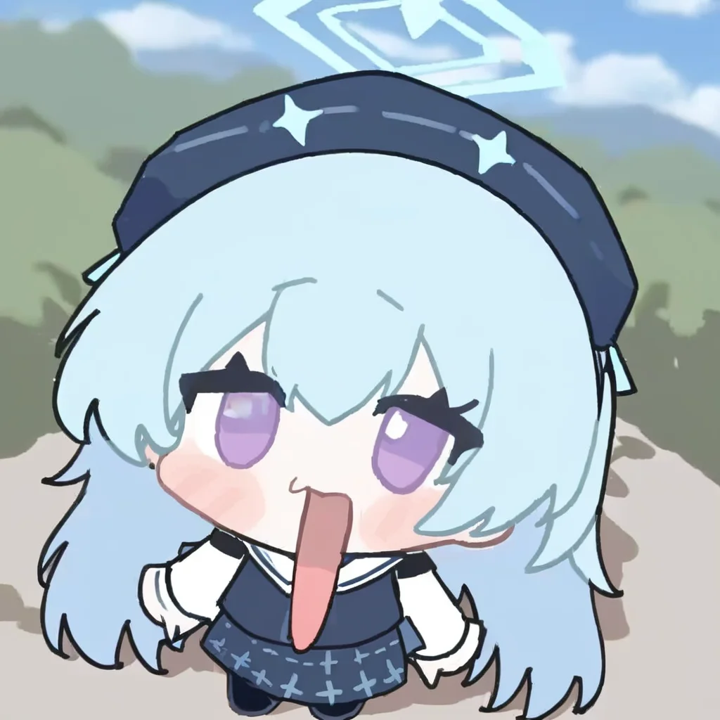 1girl,nyn meme,hiyori_\(blue_archive\), halo,cloudy sky, blurry background,masterpiece, newest, absurdres, <lora:nyn_meme_kohaku-000460:1>