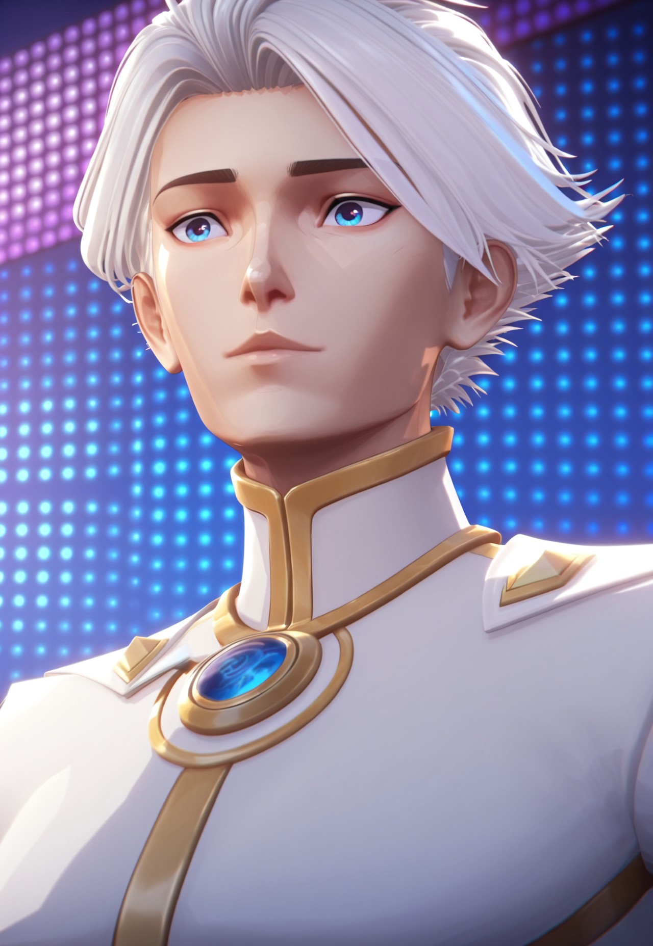 masterpiece, best quality, , (3d:0.4), , 1boy, solo, male focus, Nice, Blue Eyes, White Hair,