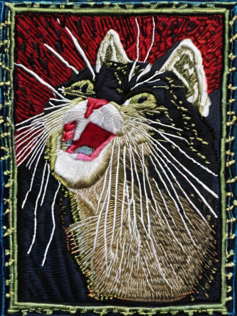 a cat meowing  <lora:embroidered_style_v1_sdxl:1>