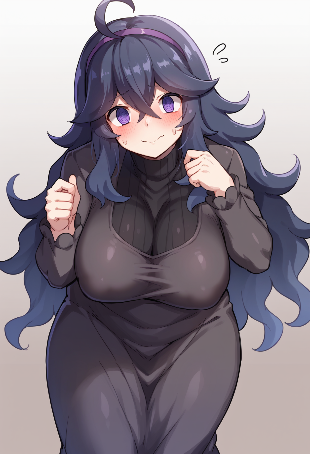 score_9, score_8_up, score_7_up,
BREAK
source_anime,
BREAK
hex maniac \(pokemon\), pokemon, 1girl, purple eyes, purple hairband,
shy, blush, long hair, ahoge, @_@, large breasts, long dress, black dress, long sleeves,
 <lora:Ayagi Daifuku-v1-PDXL:1>