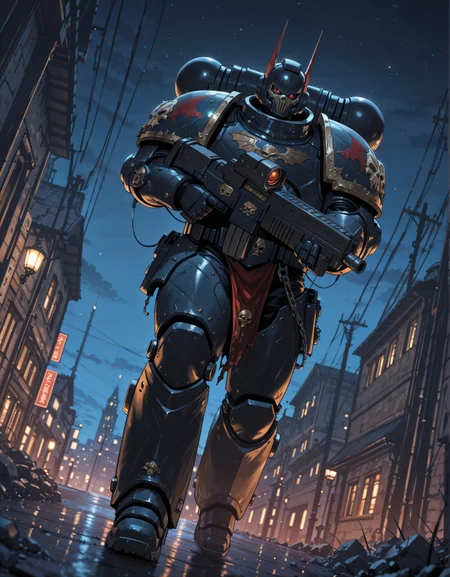 masterpiece, best quality,high quality, newest, highres,8K,HDR,absurdres, NightL40K, 1boy, solo, helmet, night, gothic, holding a bolter, dynamic angle,
<lora:ILLNightL40K:1>