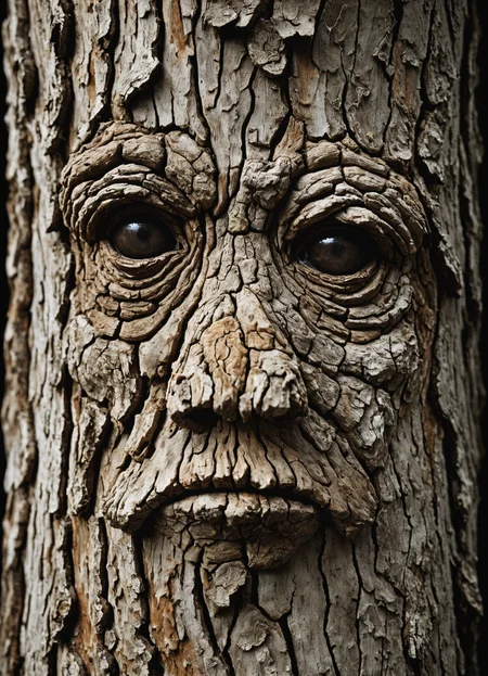 old piece of bark that looks like a face of creature, John Paul Caponigro,
