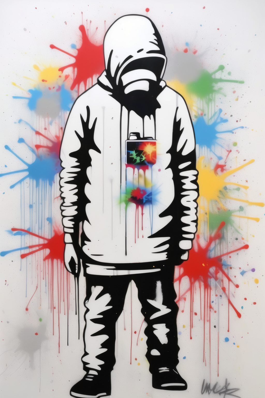 <lora:Martin Whatson Style:1>Martin Whatson Style - a very simple white background with tag art and spray paint art covering it
