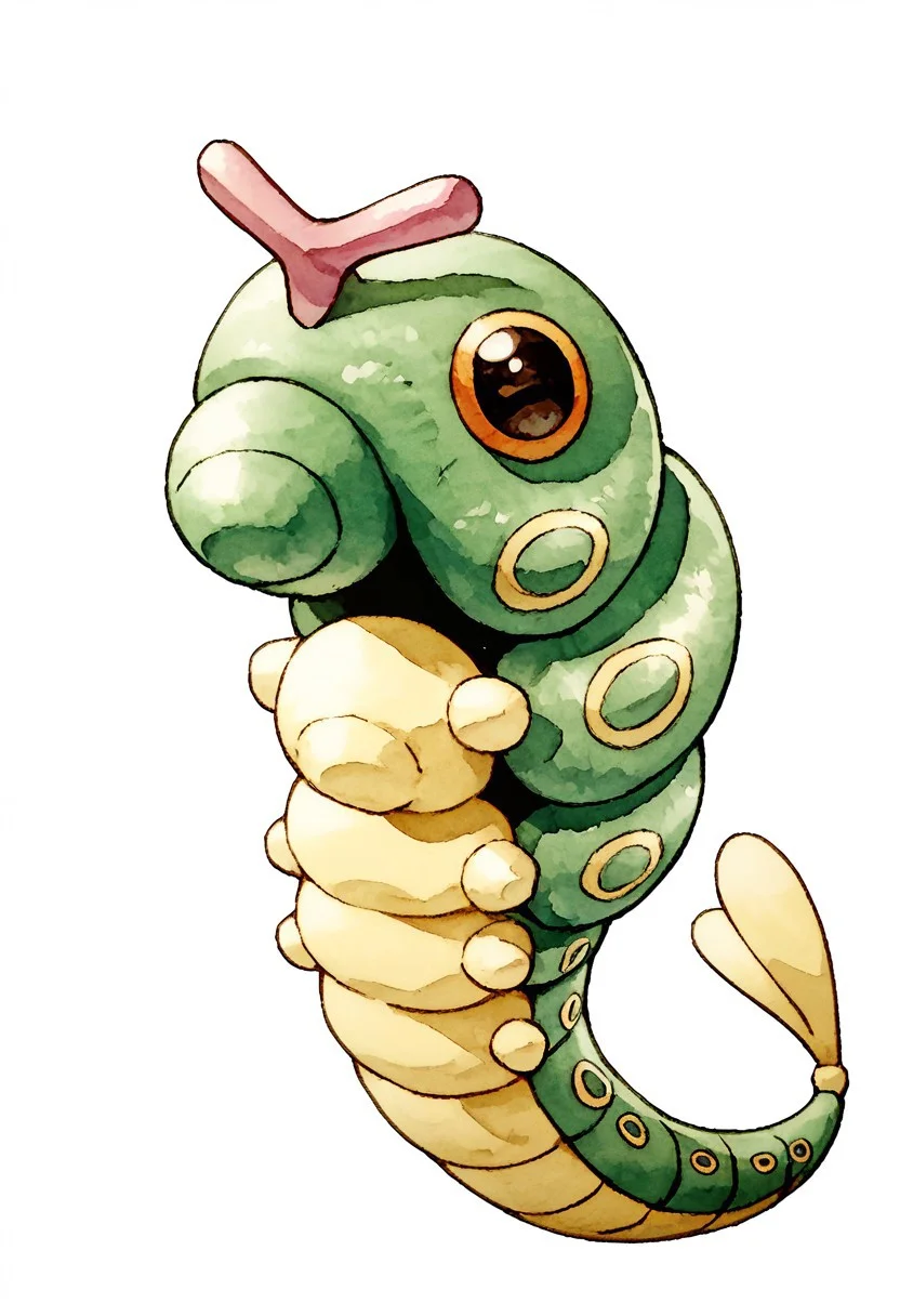 score_9, score_8_up, score_7_up, score_6_up,
ken sugimori, watercolor \(medium\), Detailed background,
BREAK,
caterpie, pokemon (creature), solo,
Expressiveh, zPDXL
