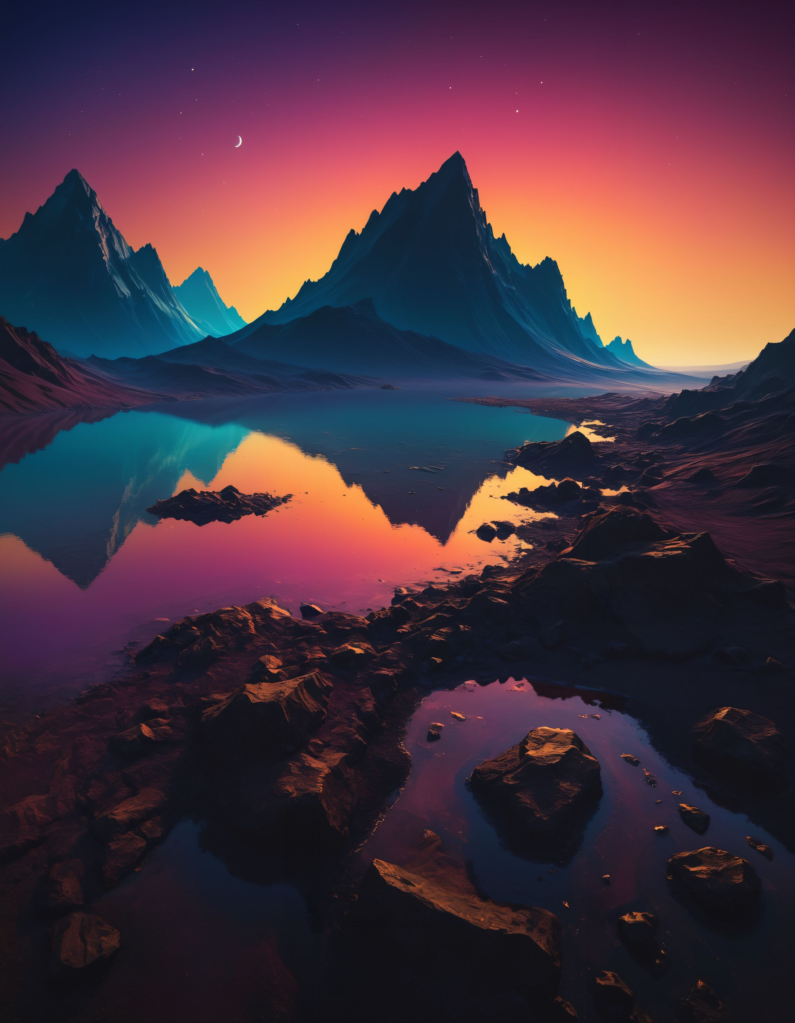 an otherworldly landscape in the style of surreal gradient art
<lora:xl_more_art-full_v1:0.5> <lora:- SDXL - vanta-black_contrast_V3.0:0.4> <lora:SDXL_black_and_color_Sa_May:0.5> dark, black and color <lora:sss:0.7> sss