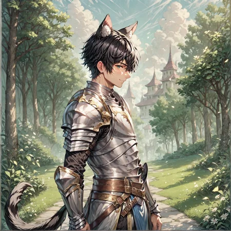 1boy, male focus, knight, armor, outside, forest, full body, looking at viewer, smile, animal ears, tail, black hair, short hair, <lora:Beastfolk_SD_1.5_r1:1>, very detailed, <lora:more_details:0.6>, high quality, highres, masterpiece, best quality, 8k, intricate, detailed, <lora:add_details_xl:0.6>, <lora:sinfully_stylish_SDKL:0.5>, <lora:nudify_xl_lite:0.5>, <lora:epiCRealismHelper:0.5>, <lora:NsfwPovAllInOneLoraSdxl:0.5>, <lora:JuggerCineXL2:0.5>