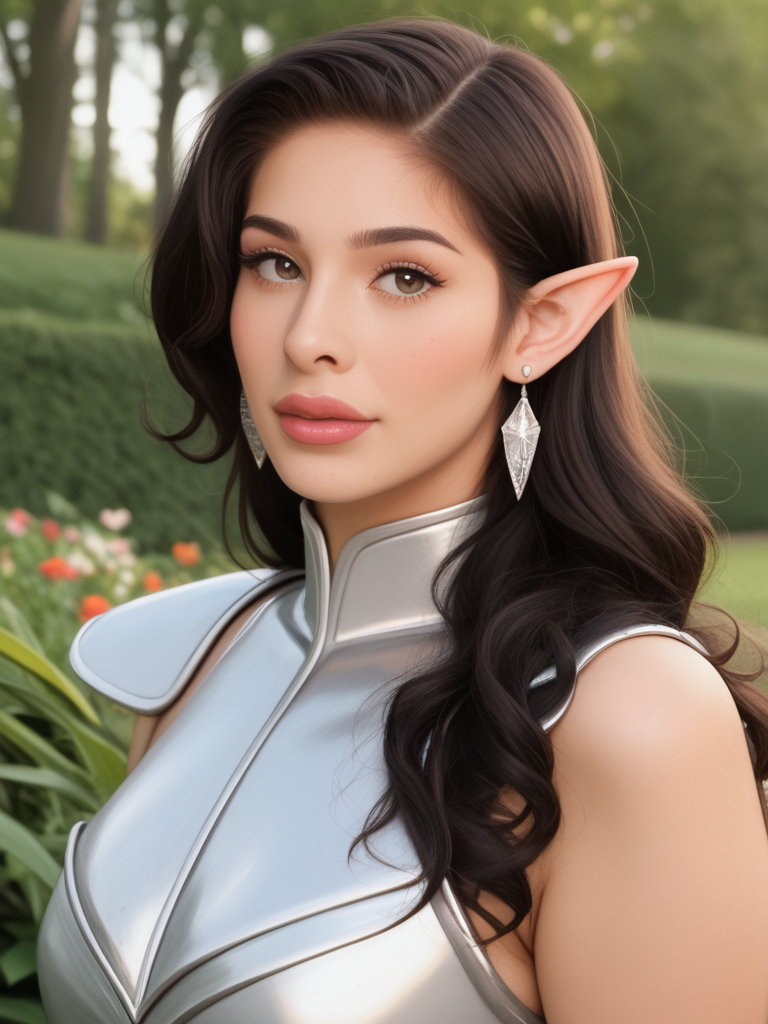 face focused, magic hour, photography, warm light, sunset, movie still, ultra detailed, portrait, BREAK
score_9, score_8_up, score_7_up, Al3x4Scout, Alexa Scout, <lora:Al3x4Scout-pony:1>, 1girl, solo, portrait, shiny lipgloss, lips, vintage aesthetic, elf, elf ears, olive skin, dark hair, big lips, white armor, diadem, solo, blush, looking at viewer, bokeh, focus, film, velvia, film grain, best quality, photograph, focus, earrings, garden